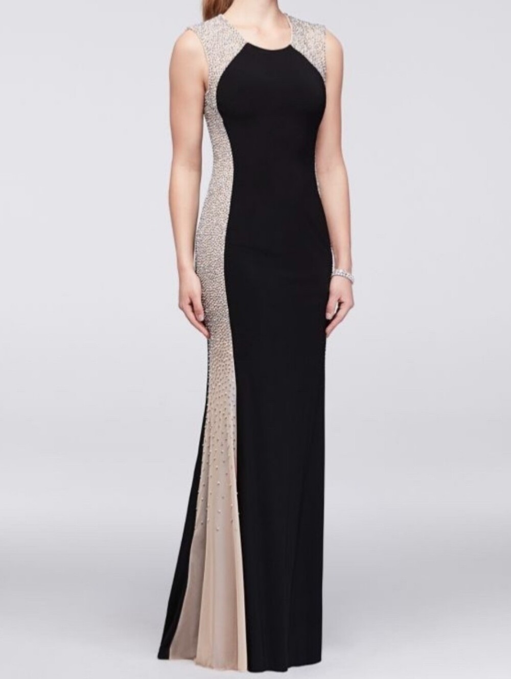XSCAPE Madison Blue Beaded Long Formal Mother Of The Bride Jersey Dress